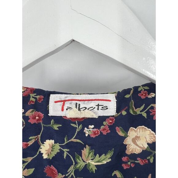Talbots Vintage Dress Womens Medium/Large Navy Blue Floral Print Button Pleated - Picture 7 of 16